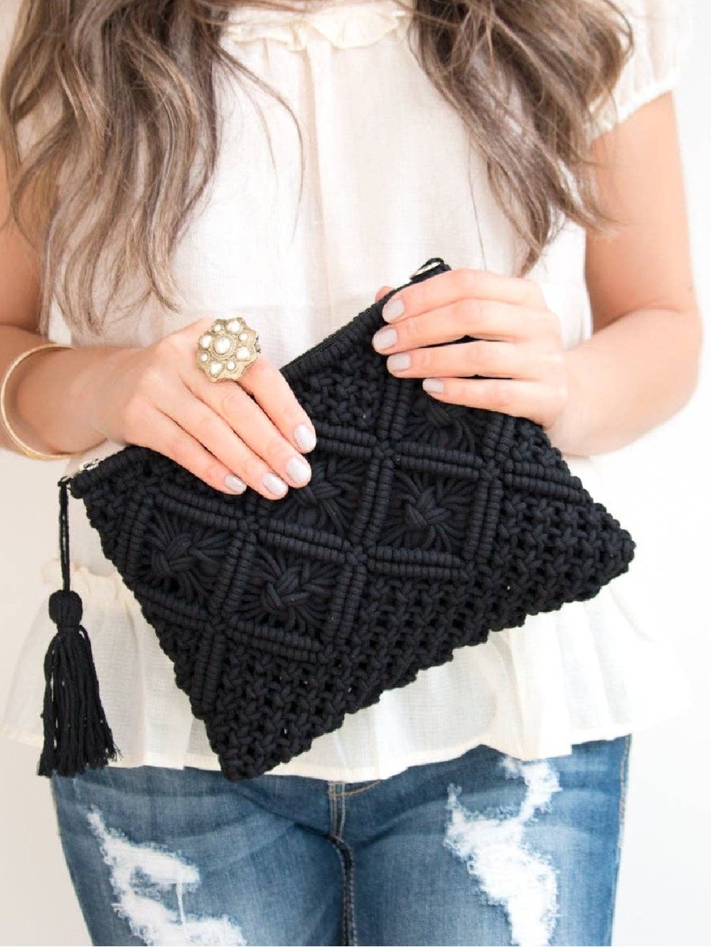 Hipster Row Boho Woven Crochet Tassel Clutch ♥️♥️